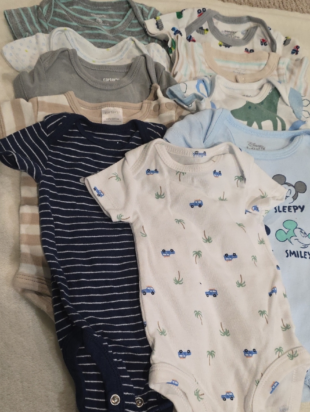 Baby Boys Onesie Lot - Neutral Blues & Grays Newborn Size